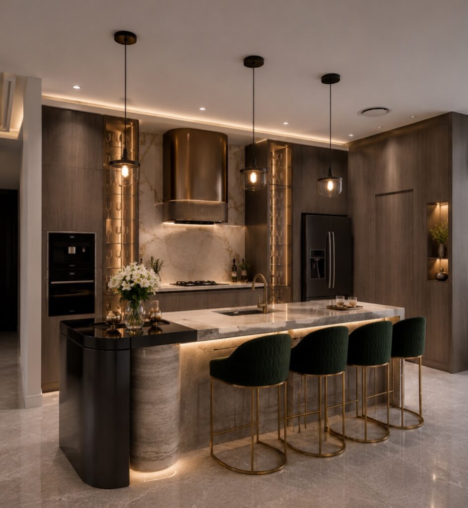 Warm Luxe: Copper Accents & Textured Green Velvet