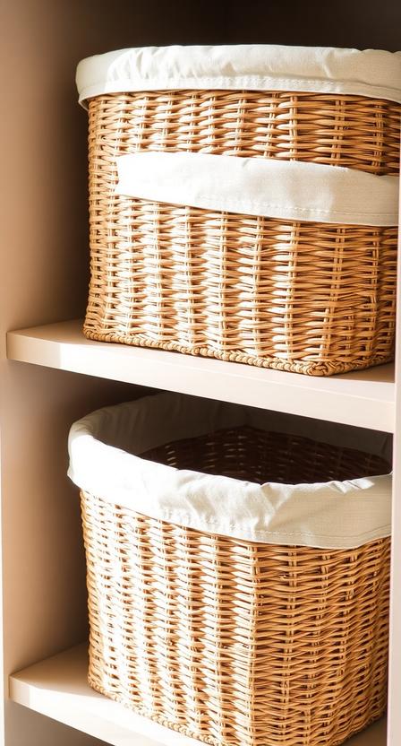 Incorporate Woven Storage Baskets for Concealed Organization